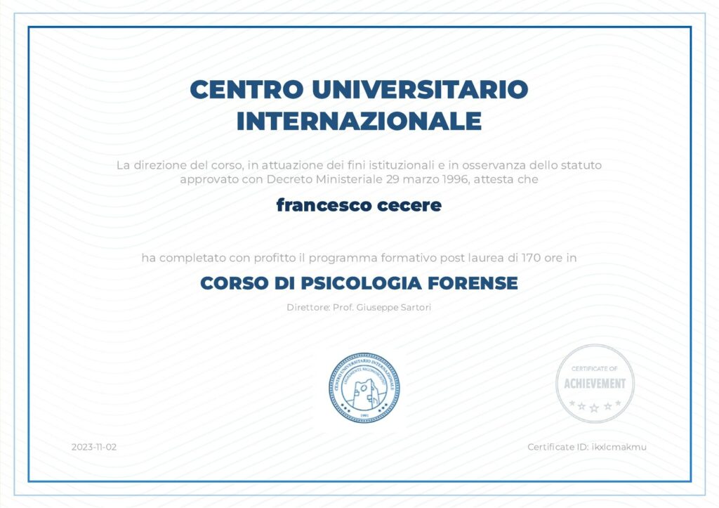 Attestato psicologo forense dott. francesco cecere