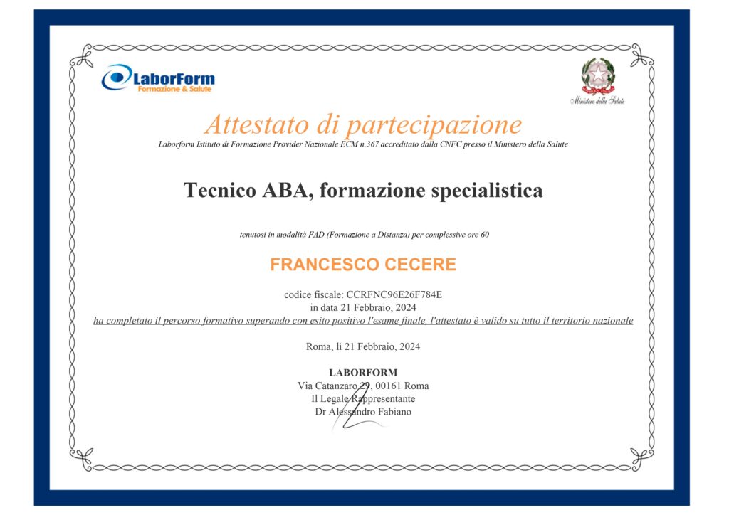 Attestato tecnico ABA dott. francesco cecere