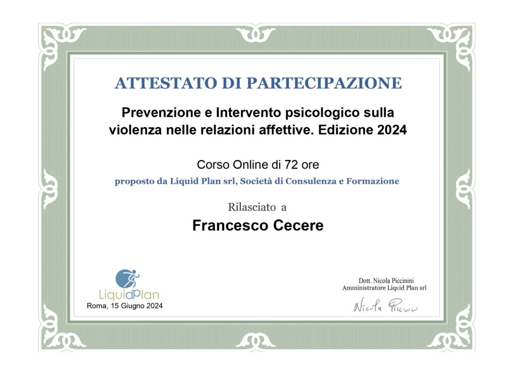 in Prevenzione e Intervento Psicologico sulla Violenza nelle Relazione Affettive 